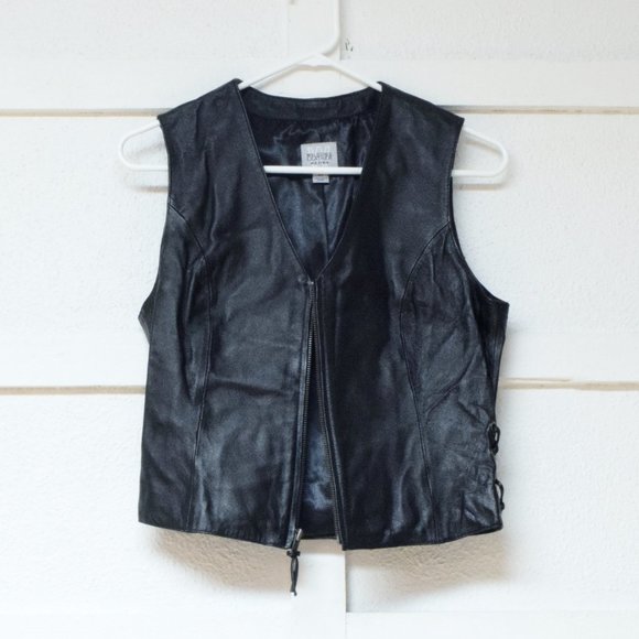 WILSONS LEATHER Maxima V-neck Zip Lace Up Leather Moto Motorcycle VestSize M